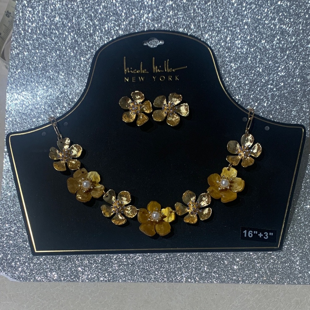 Nicole Miller Gold Floral Necklace and Earring Set